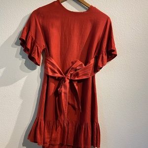 Red Ruffled Tie-Mini Dress